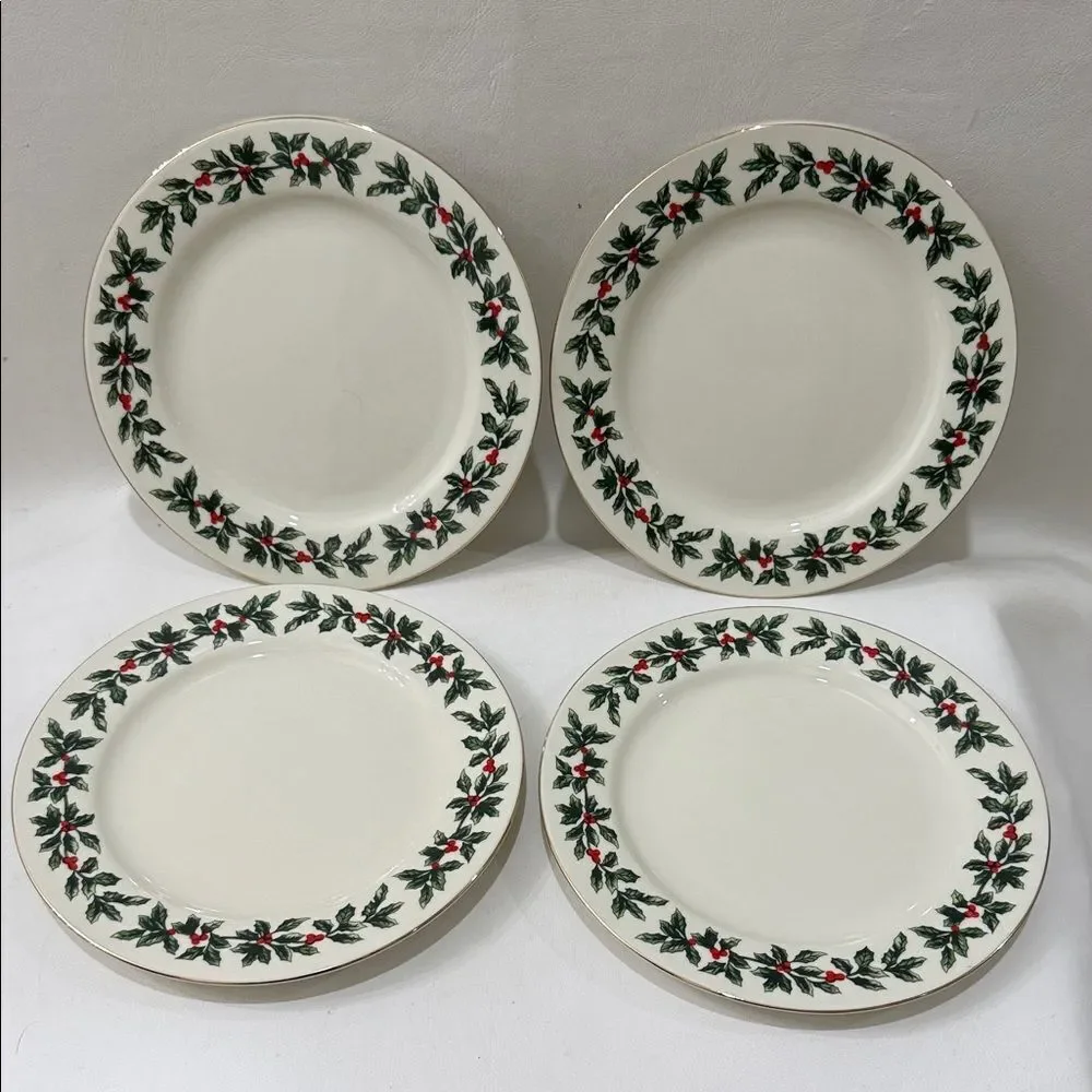 Formalities Baum Bros Holly Collection Festive Design 4 Salad Dessert Plates